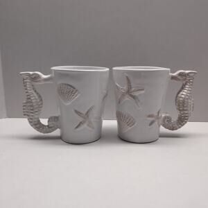 Pier 1 Imports Handpainted Earthenware Mug Seahorse Beach Sea Shell Nautical